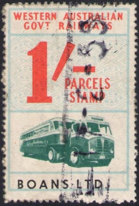 Western Australia Railway Parcels Stamps Company BOANS LTD 1/-
